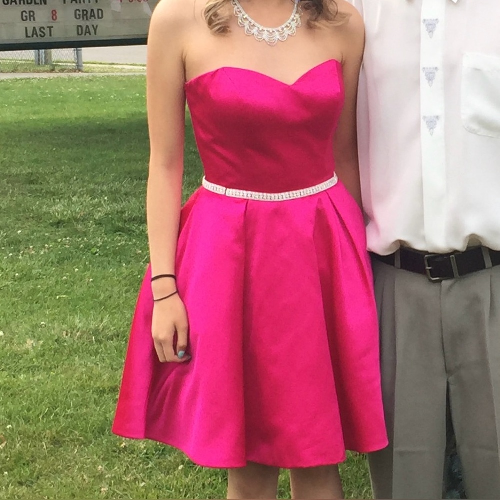 Sherri Hill Elegant Pink Strapless Dress with Rhinestone Detail